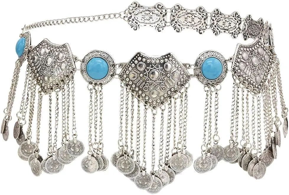 idealway Women's Belly Waist Chain - Dancing Belt Beach Belts Bohemian Body Chain Coin Tassel Belt Belly Jewelry Women Accessories