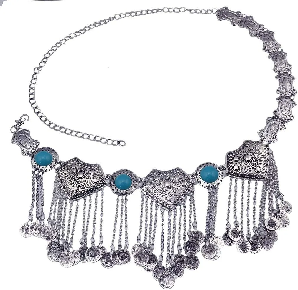 idealway Women's Belly Waist Chain - Dancing Belt Beach Belts Bohemian Body Chain Coin Tassel Belt Belly Jewelry Women Accessories