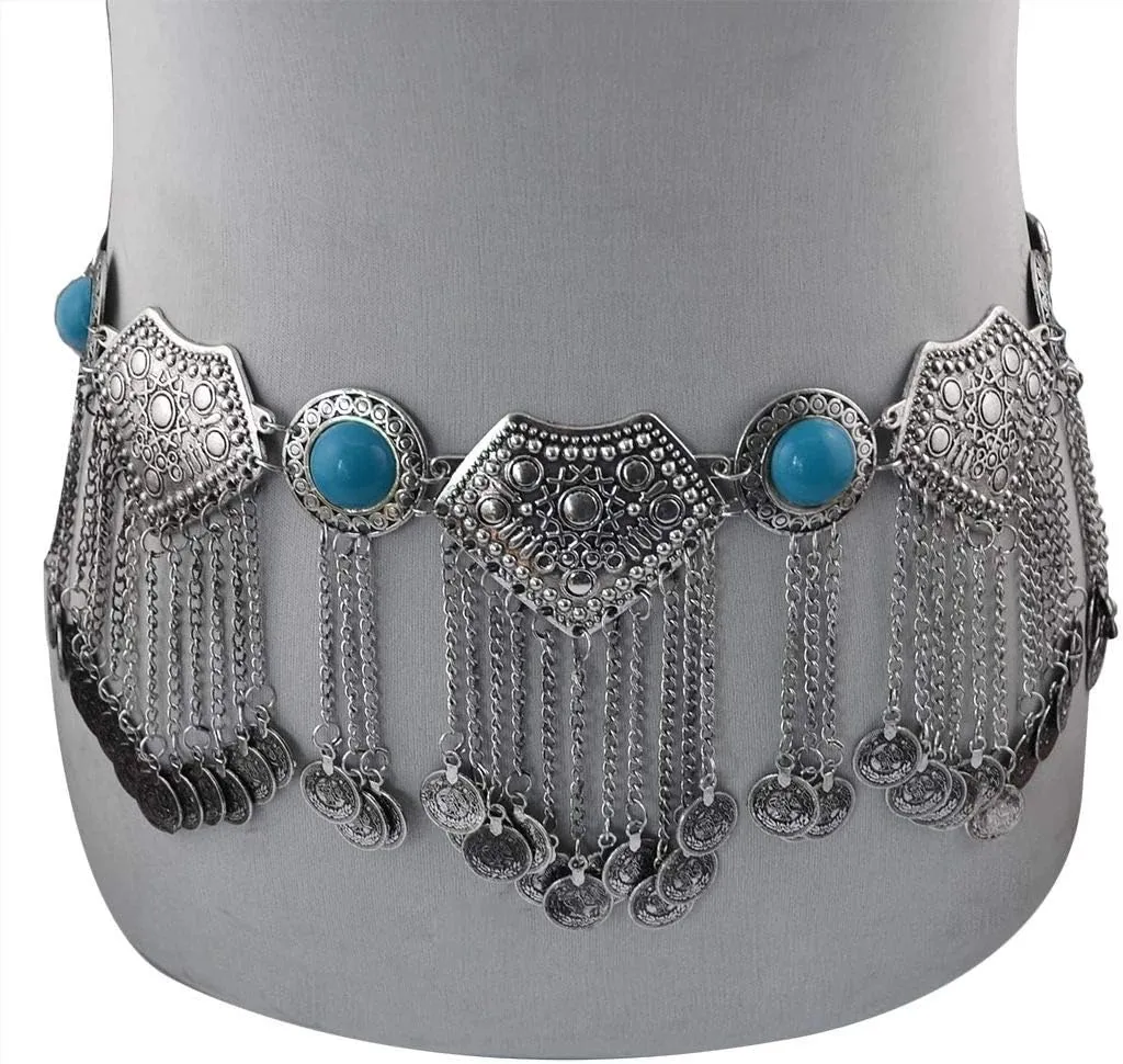 idealway Women's Belly Waist Chain - Dancing Belt Beach Belts Bohemian Body Chain Coin Tassel Belt Belly Jewelry Women Accessories