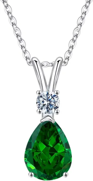 Iefil 1.25 Ct Pear Birthstone Necklaces for Women, 18K White Gold Plated S925 Sterling Silver Genuine or Created Gemstone Birthstone Jewelry for Women Birthday Gifts