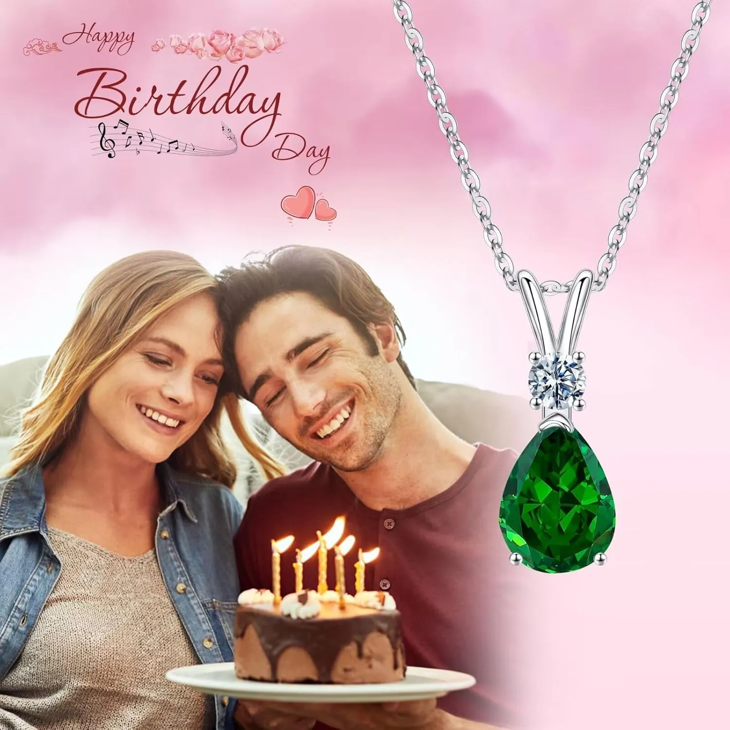 Iefil 1.25 Ct Pear Birthstone Necklaces for Women, 18K White Gold Plated S925 Sterling Silver Genuine or Created Gemstone Birthstone Jewelry for Women Birthday Gifts