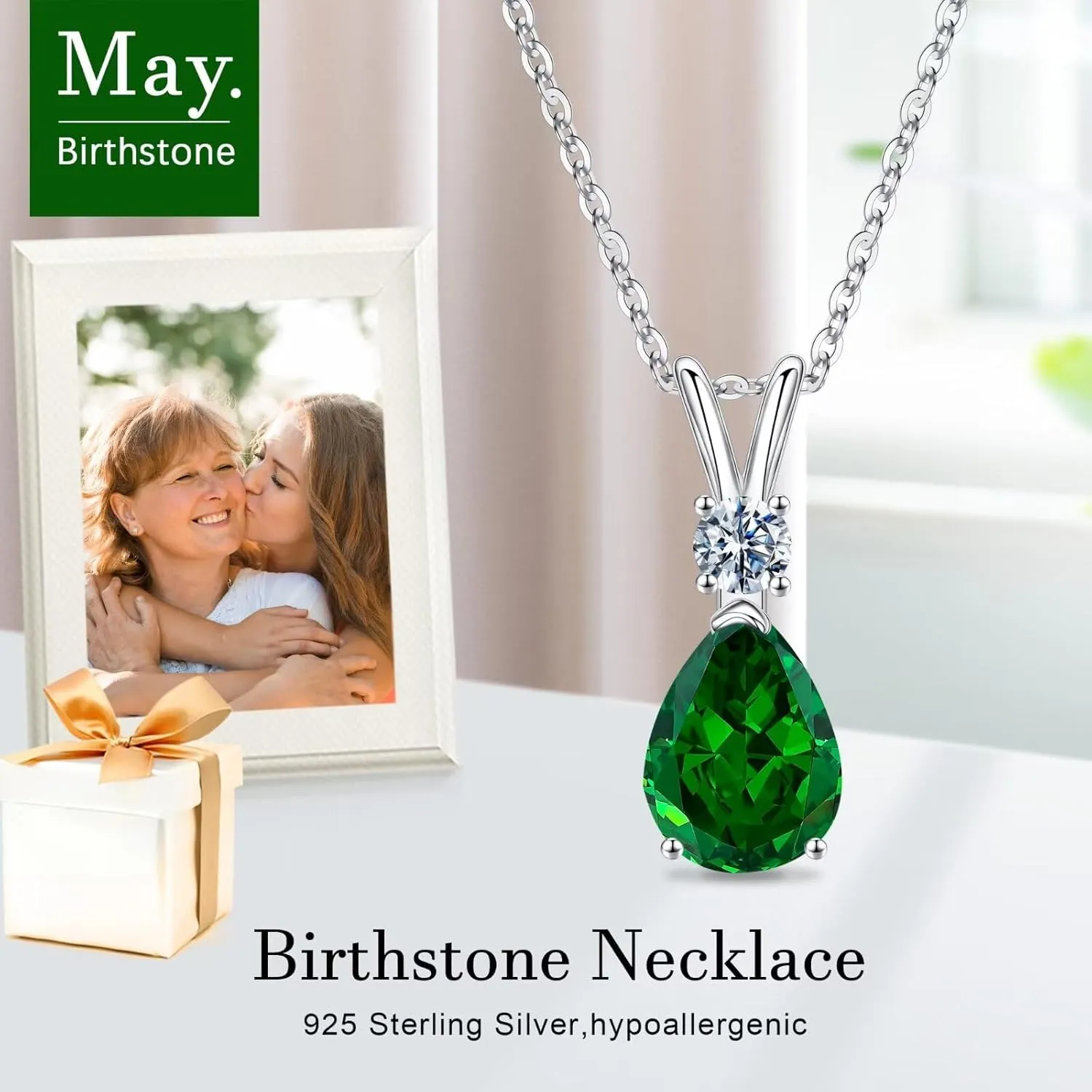 Iefil 1.25 Ct Pear Birthstone Necklaces for Women, 18K White Gold Plated S925 Sterling Silver Genuine or Created Gemstone Birthstone Jewelry for Women Birthday Gifts