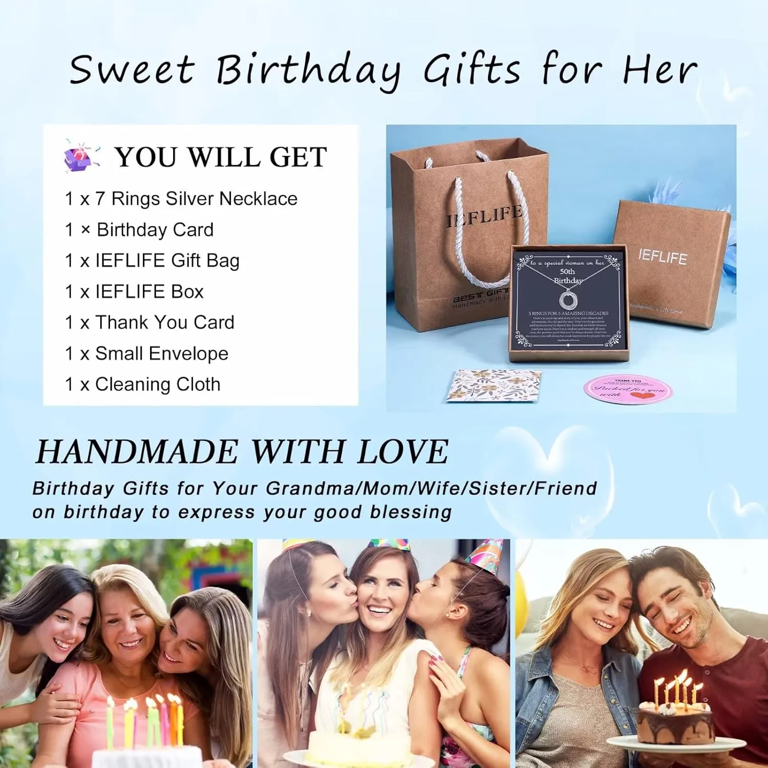IEFLIFE Birthday Gifts for Women, Sterling Silver Necklaces, 40th 50th 60th 70th 80th 90th Birthday Necklace, 40 50 60 70 80 90 Years Old Birthday Gifts, 4 5 6 7 8 9 Decade Birthday Jewelry for Women