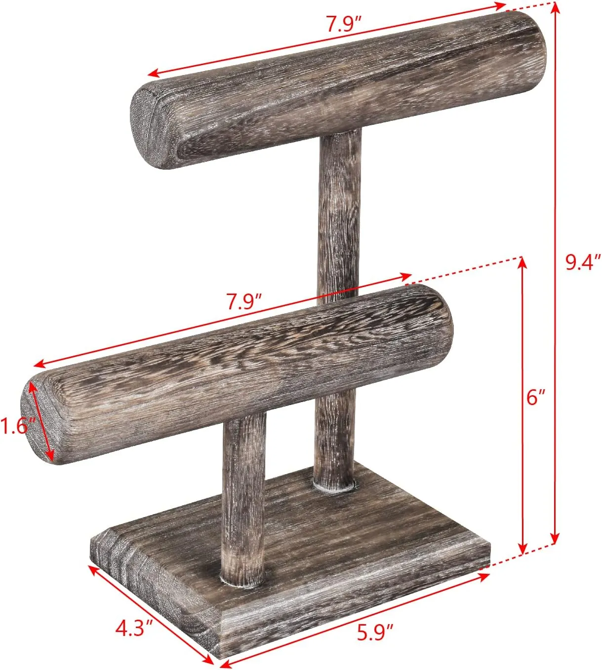 Ikee Design 2 Tier Free Assemble Wooden Jewelry Bracelet Watch Display Stand,Jewelry Holder Storage Organizer for Scrunchie,Necklace,Bangle, Bracelet,7.9 W x 4.3 D x 9.4 H in, Coffee color
