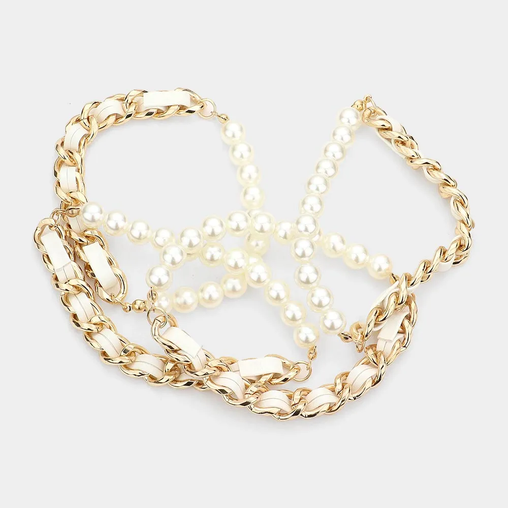 iLLASPARKZ 4PCS - Faux Leather Braided Pearl Beaded Multi Layered Bracelets
