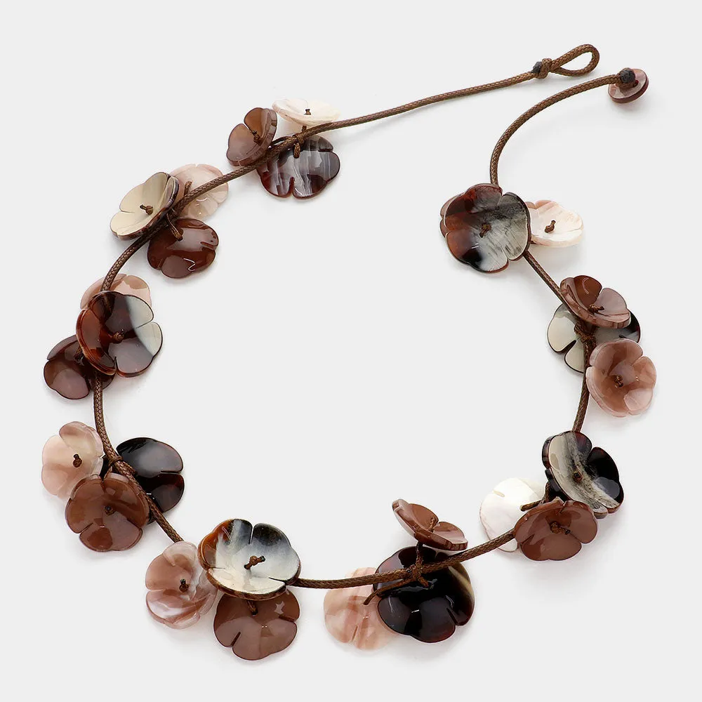 iLLASPARKZ Celluloid Acetate Flower Beaded Faux Leather Necklace