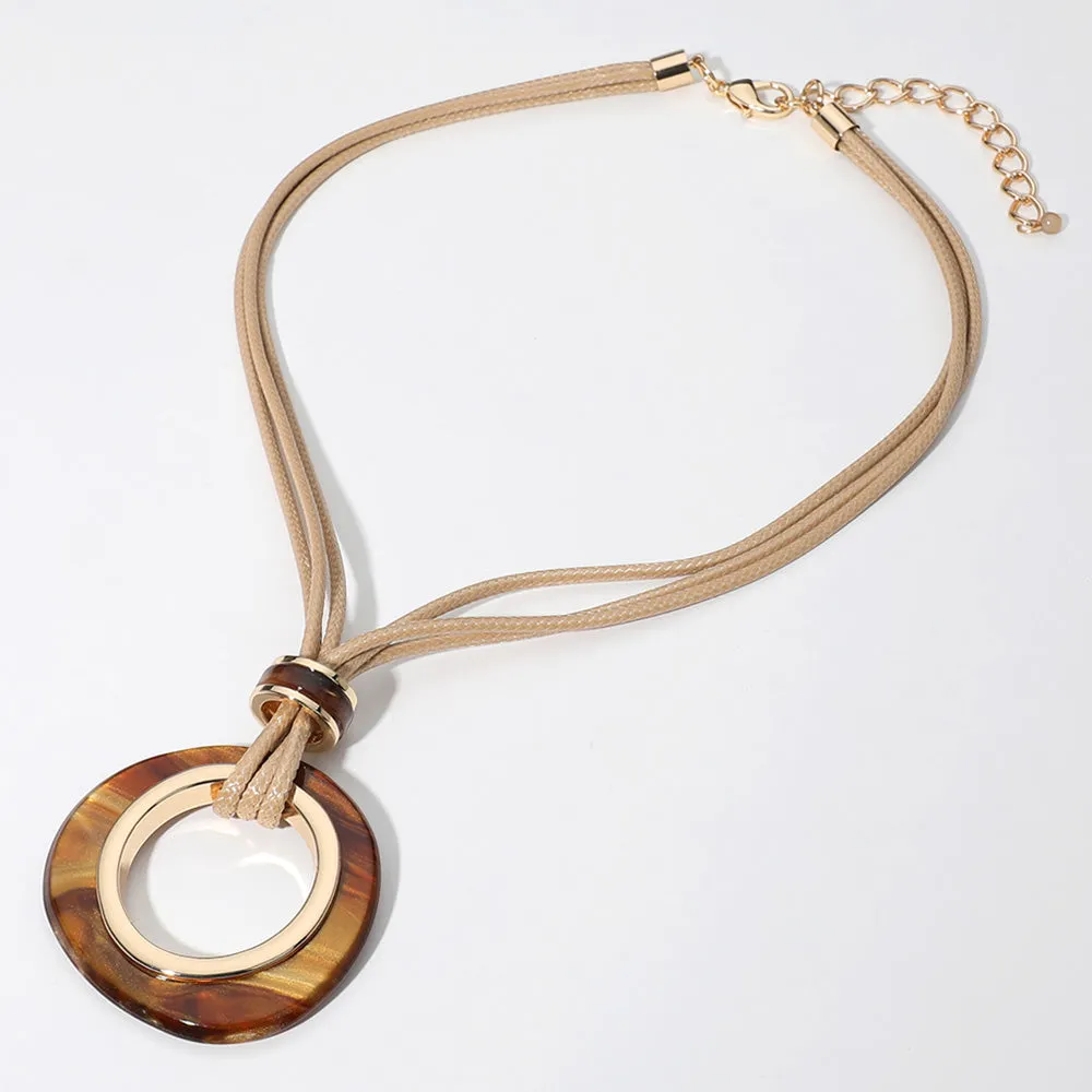 iLLASPARKZ Celluloid Acetate Ring Knot Multi Faux Leather Cord Necklace
