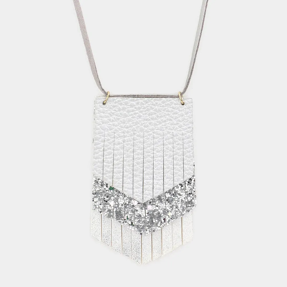 iLLASPARKZ Cut Faux Leather Pendant Long Necklace