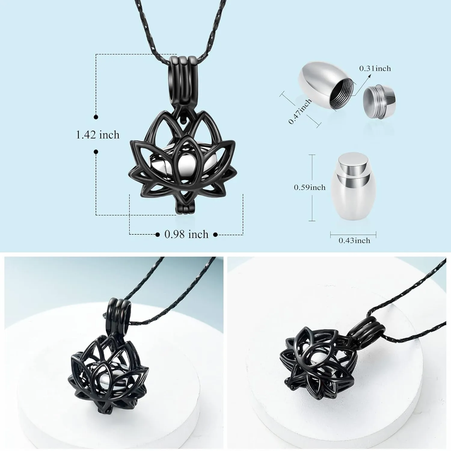 Imrsanl Cremation Jewelry for Ashes - Lotus Flower Ashes Pendant Necklace with Mini Keepsake Urn Memorial Ash Jewelry