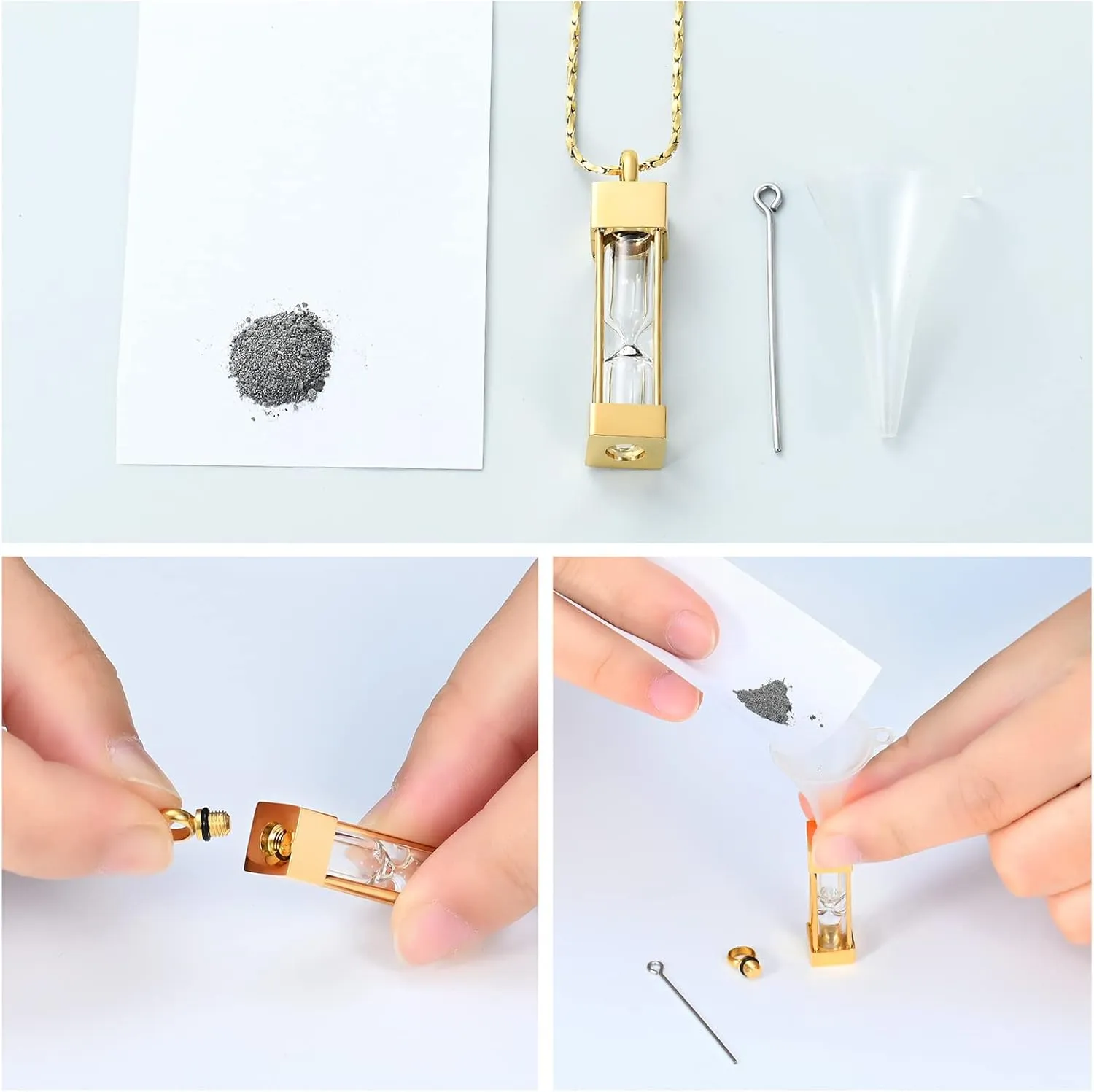 Imrsanl Glass Hourglass Cremation Jewelry for Ashes Container Vial Urn Necklace Pendant Stainless Steel Cylinder Bottle Memorial Cremation Keepsake Jewelry for Women/Men