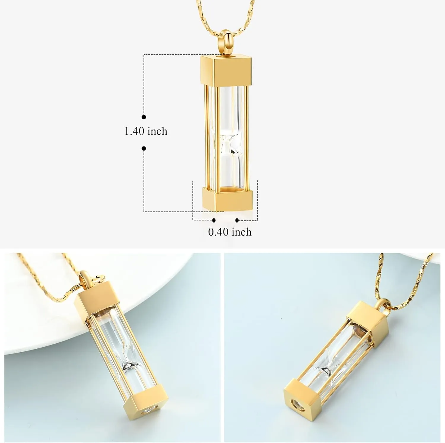 Imrsanl Glass Hourglass Cremation Jewelry for Ashes Container Vial Urn Necklace Pendant Stainless Steel Cylinder Bottle Memorial Cremation Keepsake Jewelry for Women/Men