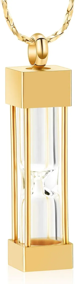Imrsanl Glass Hourglass Cremation Jewelry for Ashes Container Vial Urn Necklace Pendant Stainless Steel Cylinder Bottle Memorial Cremation Keepsake Jewelry for Women/Men