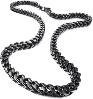 INBLUE 6MM Wide Chain Necklace for Men Women Stainless Steel Cuban Link Chain Necklaces Water Resistant Thick Metal Foxtail Chains (3 Colors - Silver Black Gold, 21.6 Inch Long)