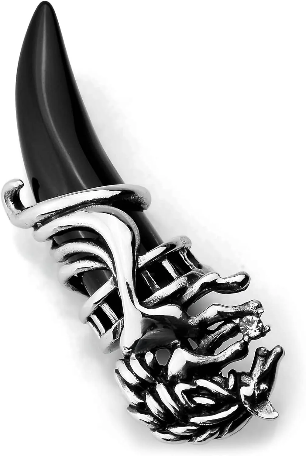 INBLUE Dragon Wolf Tooth Pendant for Men Women Stainless Steel Cool Necklaces Simulate Crystal Gemstone Boyfriend Gifts Jewelry with 23 Inches Chain
