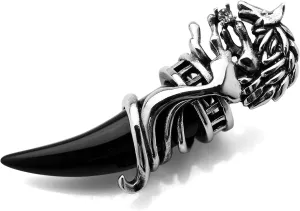 INBLUE Dragon Wolf Tooth Pendant for Men Women Stainless Steel Cool Necklaces Simulate Crystal Gemstone Boyfriend Gifts Jewelry with 23 Inches Chain