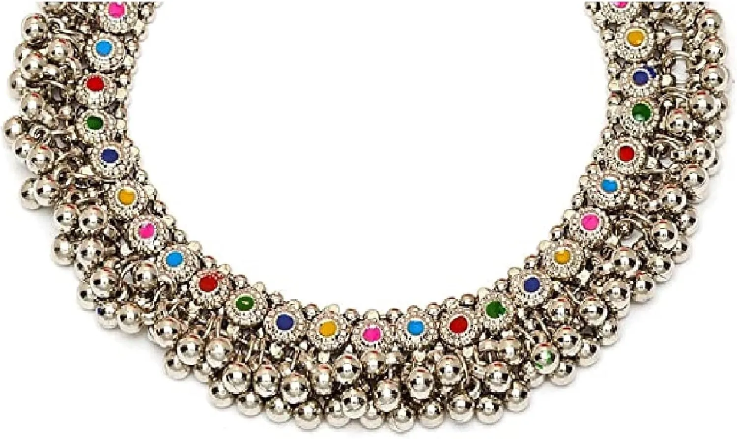 Indian Designer Silver Oxidized Ethnic Statement Traditional Ghungroo Beads Choker Necklace Jewelry Multi