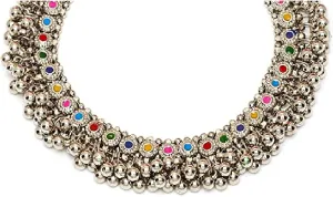 Indian Designer Silver Oxidized Ethnic Statement Traditional Ghungroo Beads Choker Necklace Jewelry Multi