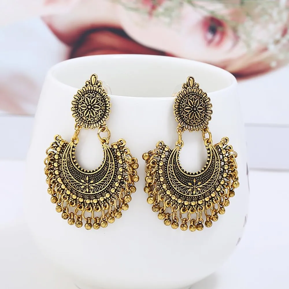 Indian Earrings: Traditional Jhumka Jhumki - Vintage Ethnic Crystal Teardrop Drop Dangle Earrings for Women