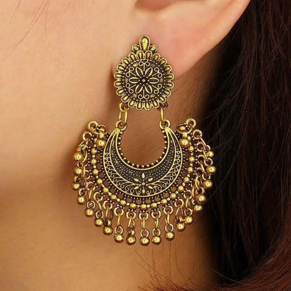 Indian Earrings: Traditional Jhumka Jhumki - Vintage Ethnic Crystal Teardrop Drop Dangle Earrings for Women