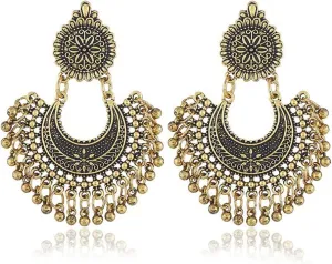 Indian Earrings: Traditional Jhumka Jhumki - Vintage Ethnic Crystal Teardrop Drop Dangle Earrings for Women