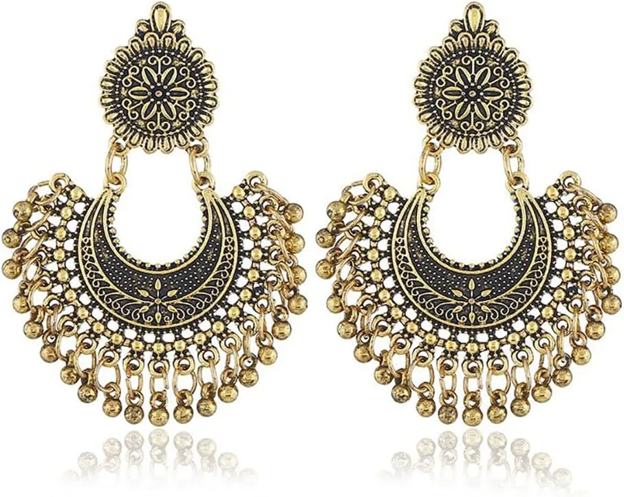 Indian Earrings: Traditional Jhumka Jhumki - Vintage Ethnic Crystal Teardrop Drop Dangle Earrings for Women
