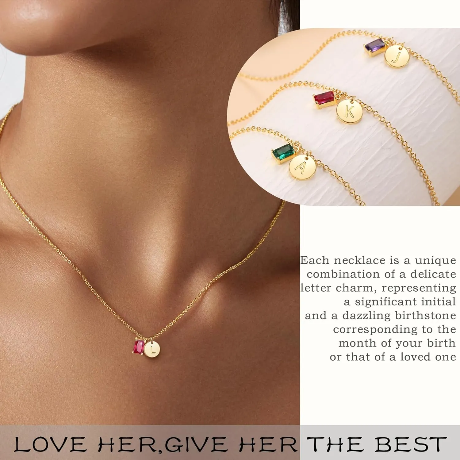Initial Birthstone Necklace for Women, Dainty Gold Necklace for Women with Initial Birthday Gifts for Her Teen Trendy Stuff Letter A-Z Pendant Mothers Day Necklaces Gifts for Mom Daughter Sister Christmas Jewelry