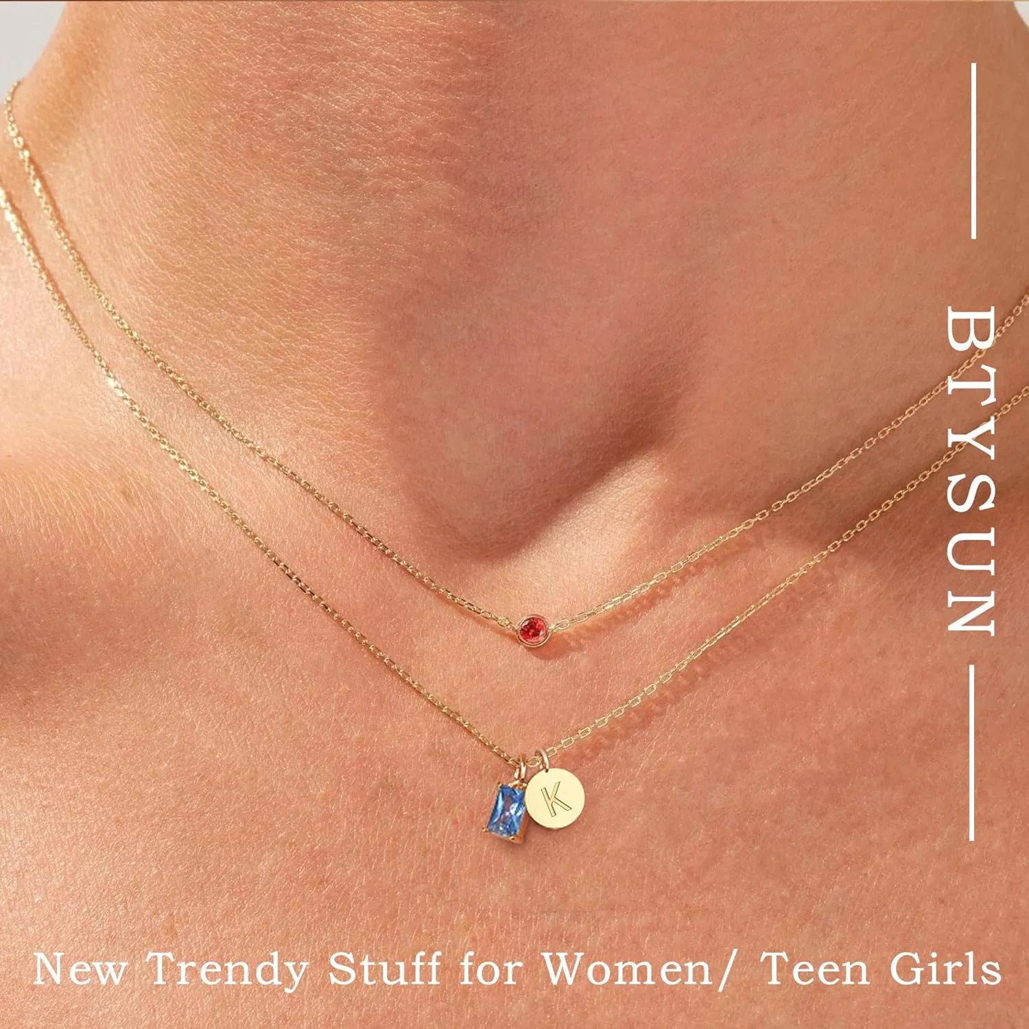 Initial Birthstone Necklace for Women, Dainty Gold Necklace for Women with Initial Birthday Gifts for Her Teen Trendy Stuff Letter A-Z Pendant Mothers Day Necklaces Gifts for Mom Daughter Sister Christmas Jewelry