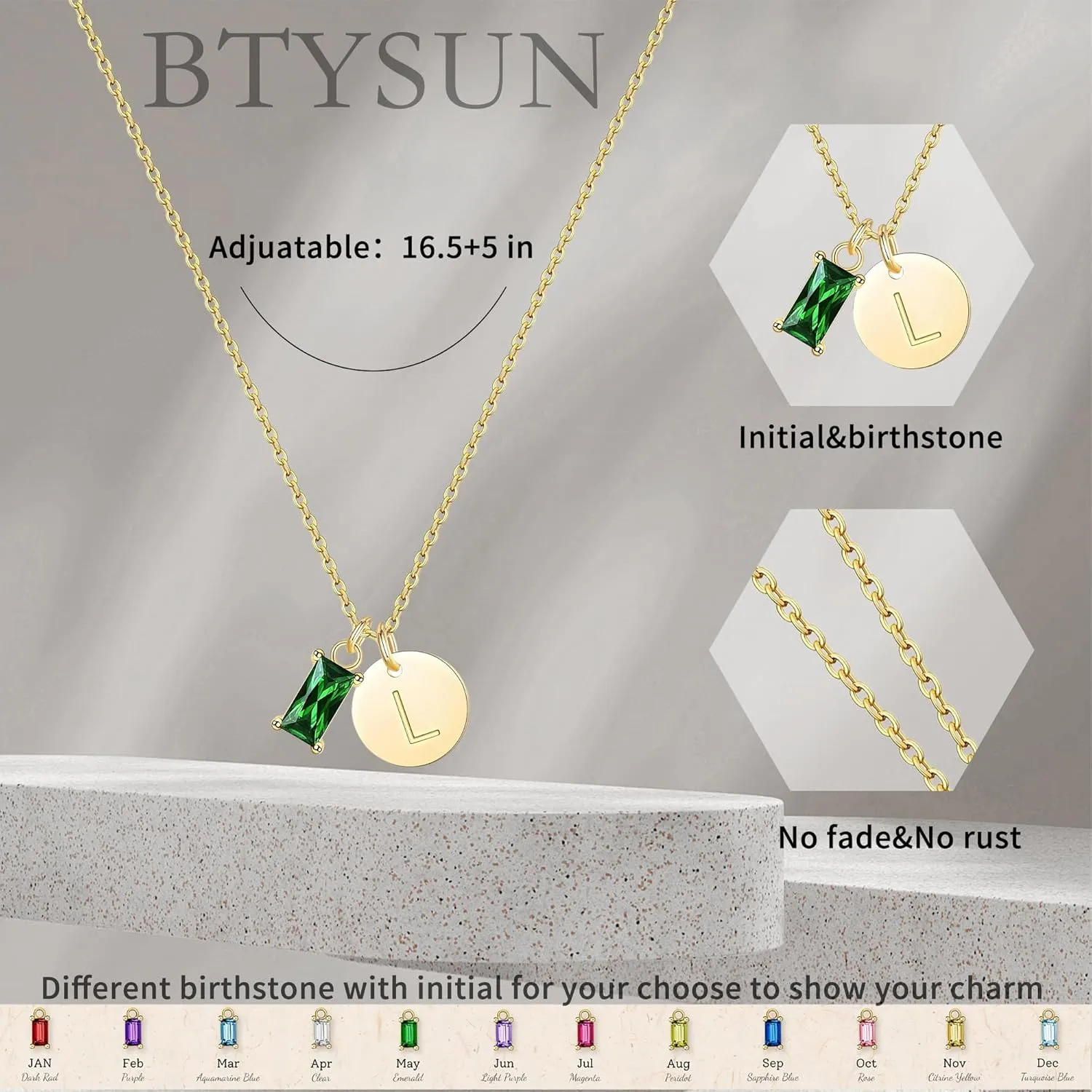 Initial Birthstone Necklace for Women, Dainty Gold Necklace for Women with Initial Birthday Gifts for Her Teen Trendy Stuff Letter A-Z Pendant Mothers Day Necklaces Gifts for Mom Daughter Sister Christmas Jewelry