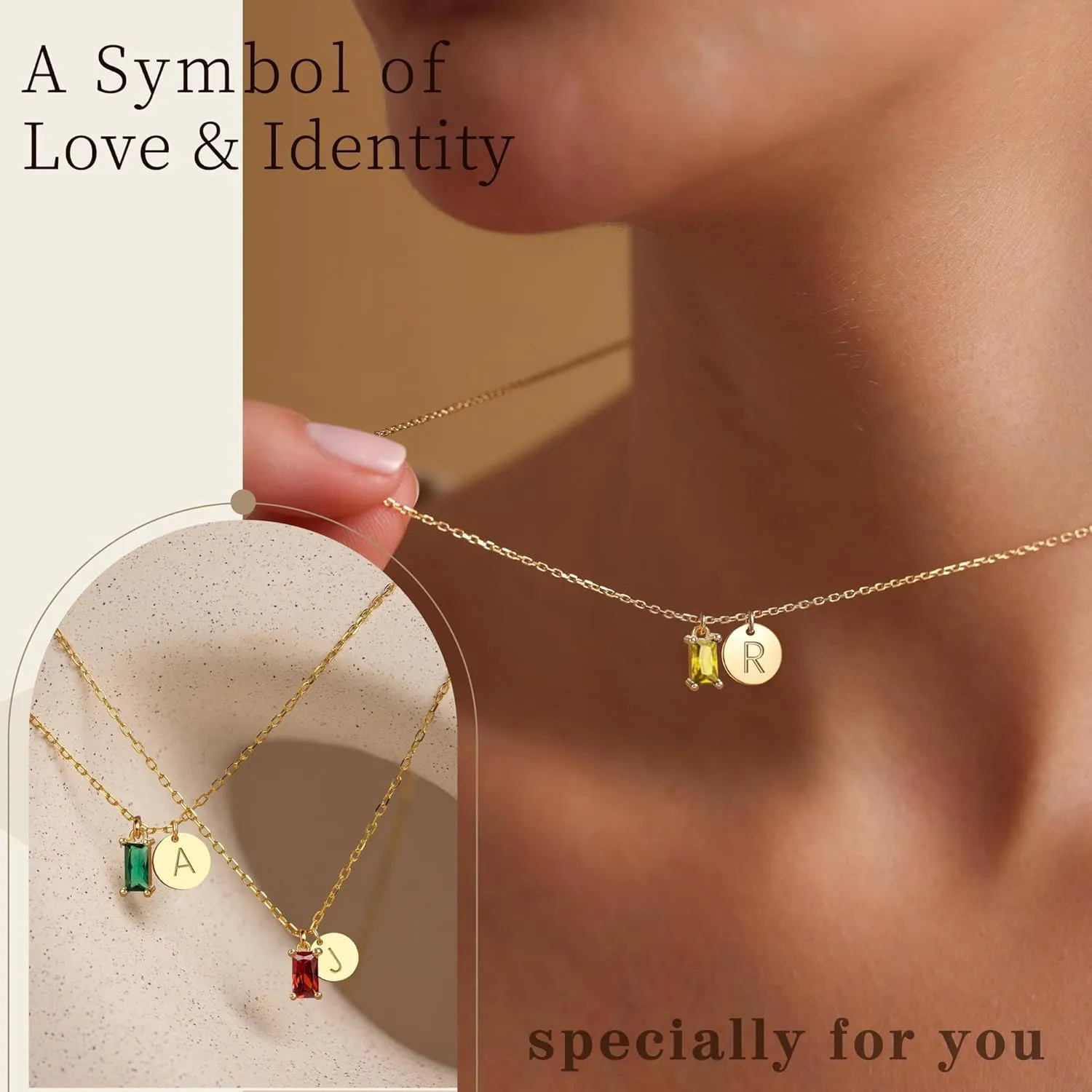 Initial Birthstone Necklace for Women, Dainty Gold Necklace for Women with Initial Birthday Gifts for Her Teen Trendy Stuff Letter A-Z Pendant Mothers Day Necklaces Gifts for Mom Daughter Sister Christmas Jewelry