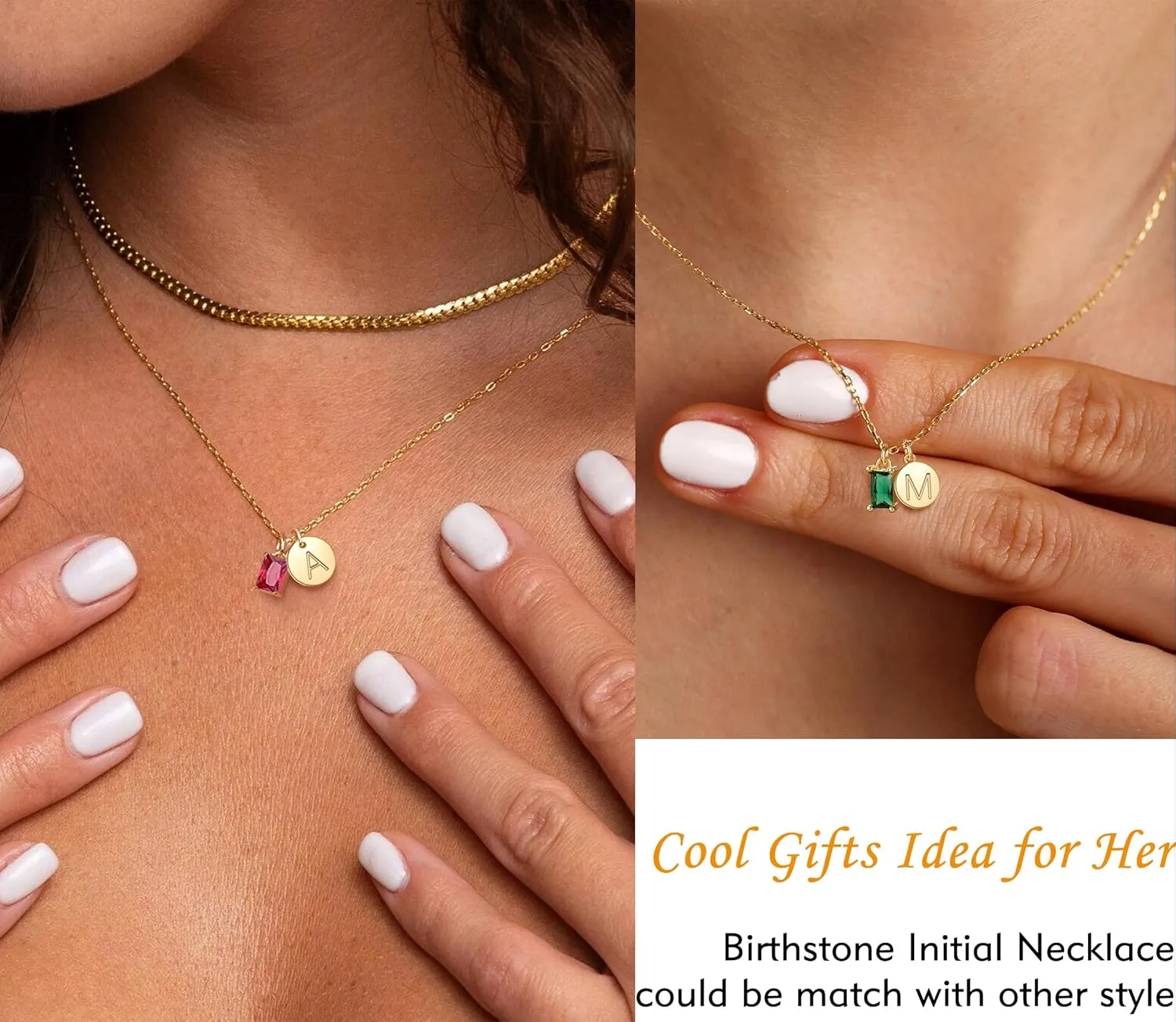 Initial Birthstone Necklace for Women, Dainty Gold Necklace for Women with Initial Birthday Gifts for Her Teen Trendy Stuff Letter A-Z Pendant Mothers Day Necklaces Gifts for Mom Daughter Sister Christmas Jewelry