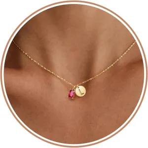 Initial Birthstone Necklace for Women, Dainty Gold Necklace for Women with Initial Birthday Gifts for Her Teen Trendy Stuff Letter A-Z Pendant Mothers Day Necklaces Gifts for Mom Daughter Sister Christmas Jewelry