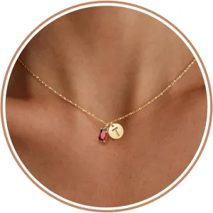 Initial Birthstone Necklace for Women, Dainty Gold Necklace for Women with Initial Birthday Gifts for Her Teen Trendy Stuff Letter A-Z Pendant Mothers Day Necklaces Gifts for Mom Daughter Sister Christmas Jewelry