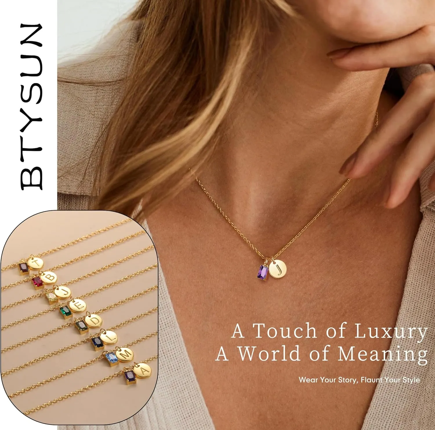 Initial Birthstone Necklace for Women, Dainty Gold Necklace for Women with Initial Birthday Gifts for Her Teen Trendy Stuff Letter A-Z Pendant Mothers Day Necklaces Gifts for Mom Daughter Sister Christmas Jewelry