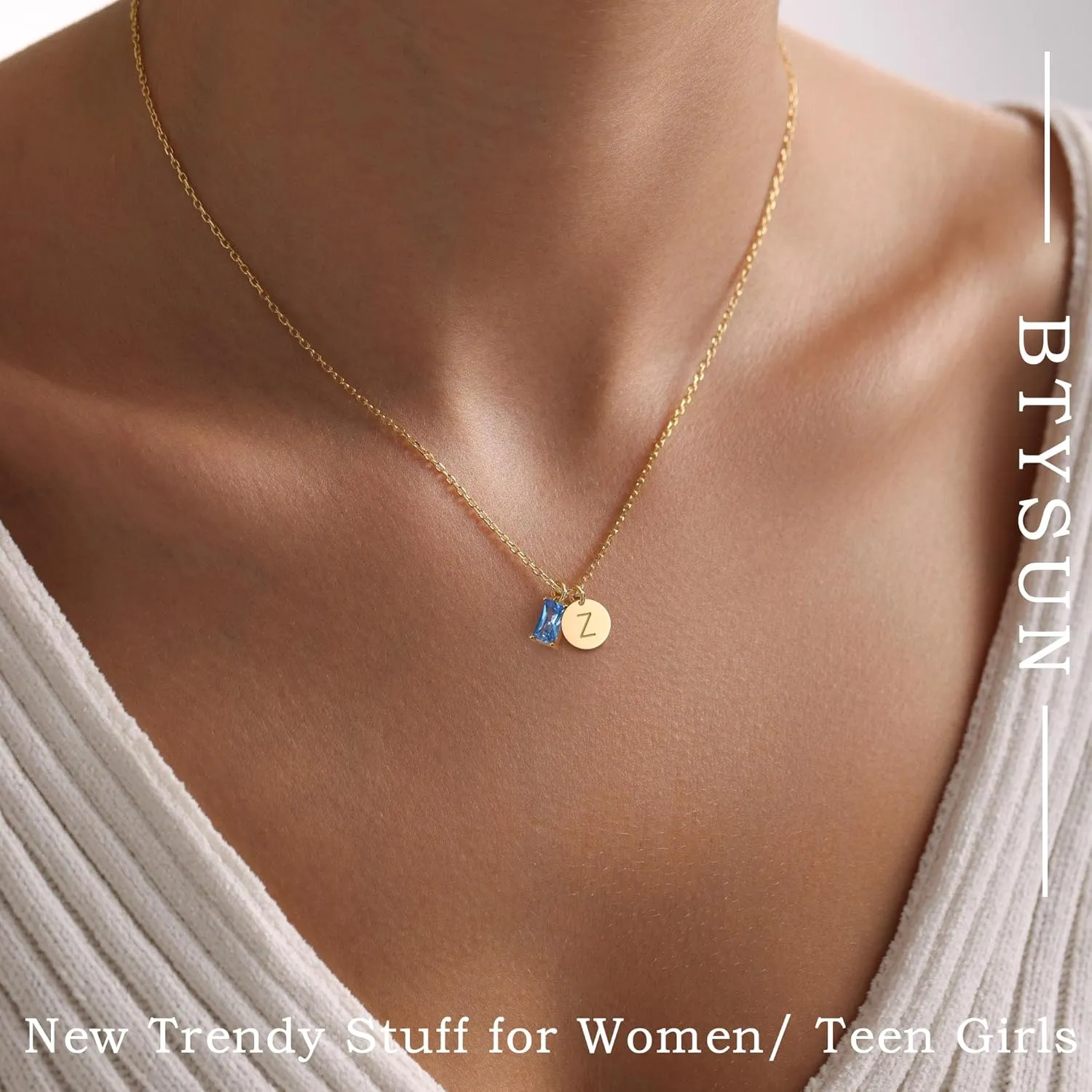 Initial Birthstone Necklace for Women, Dainty Gold Necklace for Women with Initial Birthday Gifts for Her Teen Trendy Stuff Letter A-Z Pendant Mothers Day Necklaces Gifts for Mom Daughter Sister Christmas Jewelry