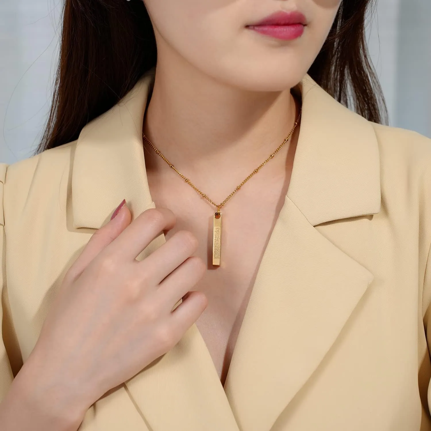 Islamic Jewelry Gifts for Women Muslim Pendant Gold Allah Arabic 3D Bar Necklaces Ayatul Kursi Necklace Islam Eid Ramadan Gifts for Women Men