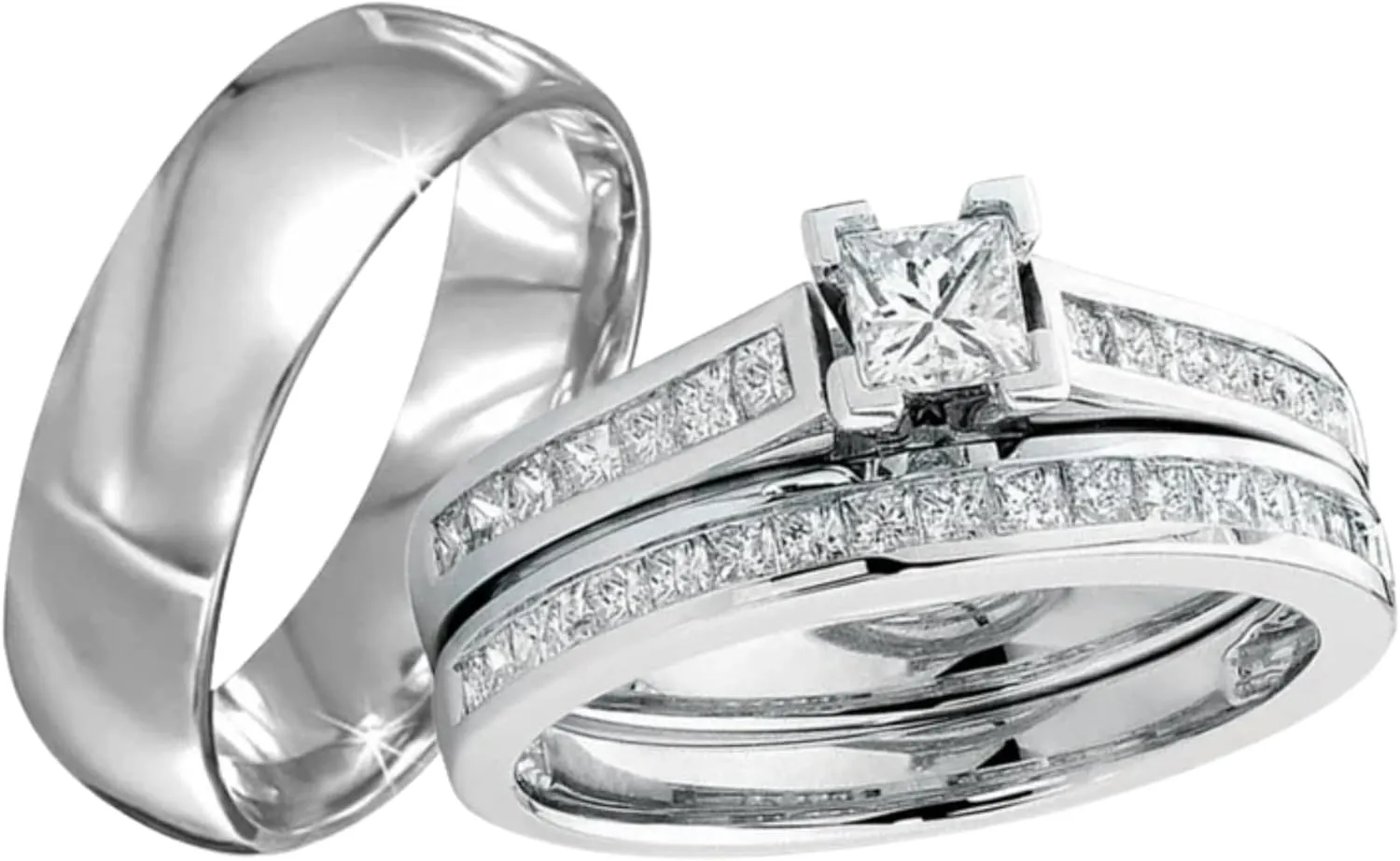 IVANKA Princess Cut Wedding Ring For Women- 925 Sterling Silver- Engagement Bands For Couple- His Her- White Diamond Band- Trio Ring Set- Beautiful Band- Handmade Jewelry