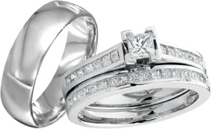 IVANKA Princess Cut Wedding Ring For Women- 925 Sterling Silver- Engagement Bands For Couple- His Her- White Diamond Band- Trio Ring Set- Beautiful Band- Handmade Jewelry