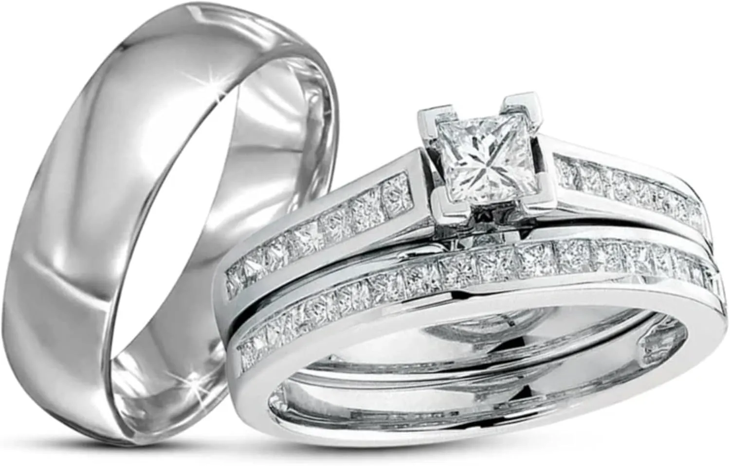 IVANKA Princess Cut Wedding Ring For Women- 925 Sterling Silver- Engagement Bands For Couple- His Her- White Diamond Band- Trio Ring Set- Beautiful Band- Handmade Jewelry