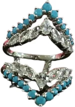 IVANKA Vintage Turquoise Ring Guard Moissanite Ring Enhance Wrap White Gold 925 Sterling Silver Douuble Curved Turquoise band Wedding band Guards Engagement Ring Jacket Matching Bridal Ring Wrap For Women