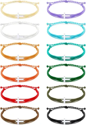 Janmercy 48 Pieces Christian Cross Bracelet Handmade Braided String Rope Christian Jewelry for Women Adjustable Rope Bracelet for Women Men
