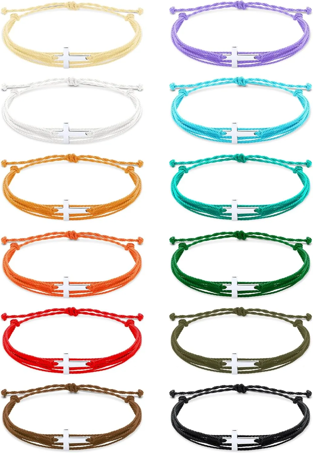 Janmercy 48 Pieces Christian Cross Bracelet Handmade Braided String Rope Christian Jewelry for Women Adjustable Rope Bracelet for Women Men