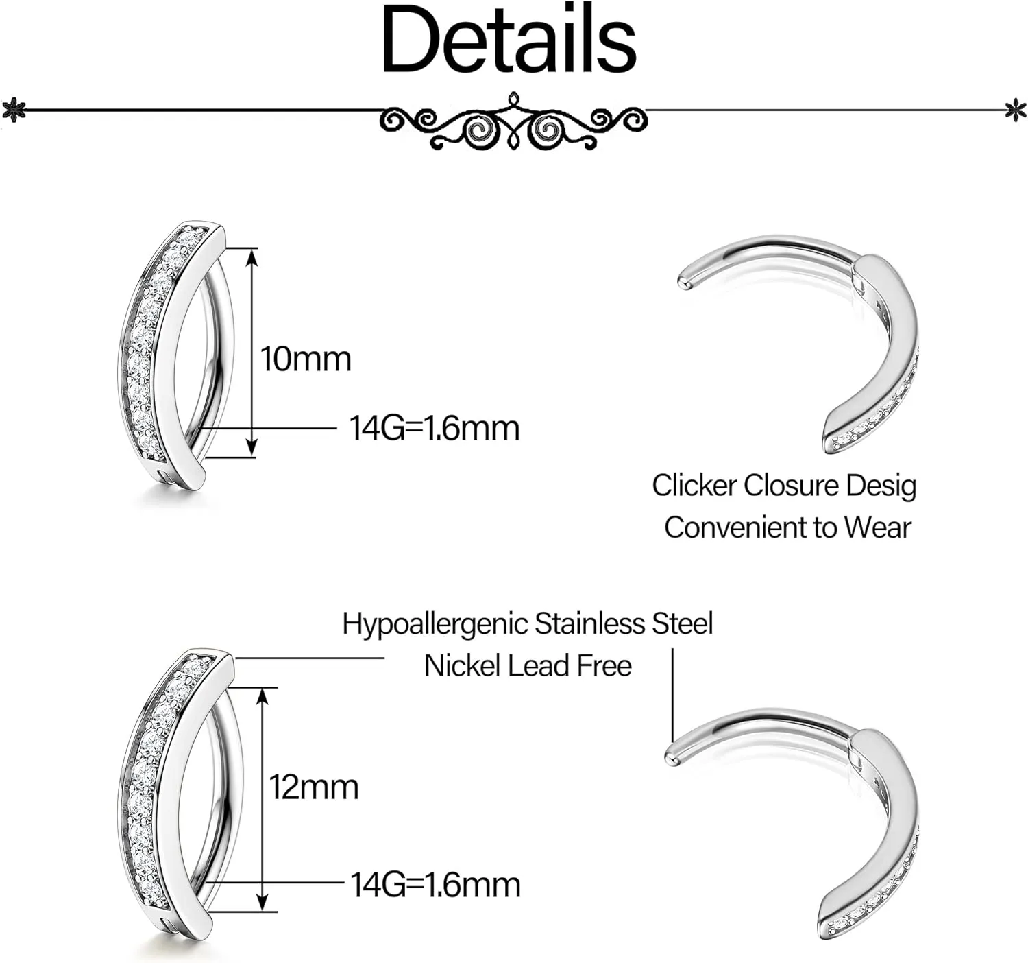JeryWe 3Pcs 14G Clicker Belly Button Rings for Women Surgical Steel Belly Button Piercing Silver Gold Rose Gold Belly Ring Belly Button Bars 10/12MM Belly Piercing Jewelry