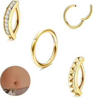 JeryWe 3Pcs 14G Clicker Belly Button Rings for Women Surgical Steel Belly Button Piercing Silver Gold Rose Gold Belly Ring Belly Button Bars 10/12MM Belly Piercing Jewelry