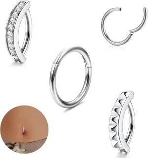 JeryWe 3Pcs 14G Clicker Belly Button Rings for Women Surgical Steel Belly Button Piercing Silver Gold Rose Gold Belly Ring Belly Button Bars 10/12MM Belly Piercing Jewelry