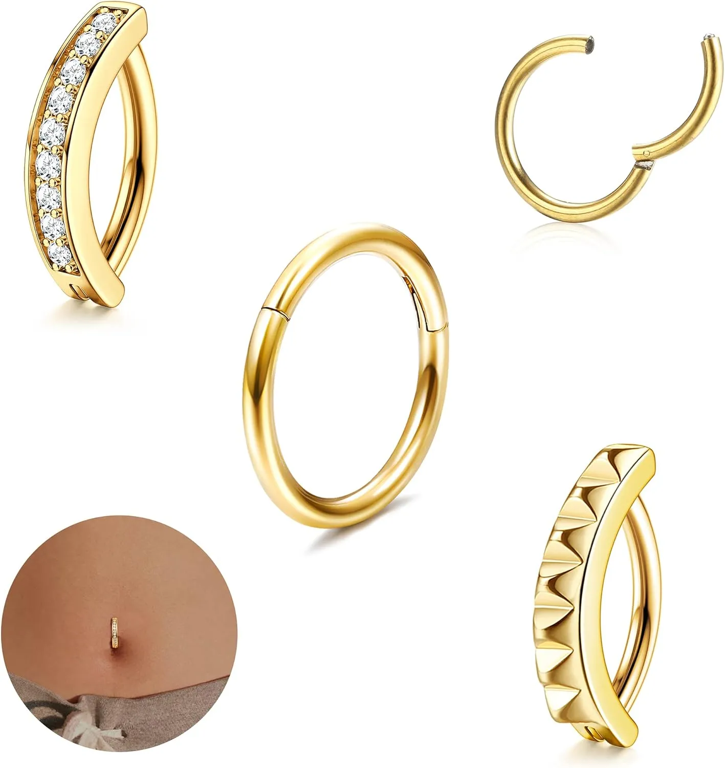 JeryWe 3Pcs 14G Clicker Belly Button Rings for Women Surgical Steel Belly Button Piercing Silver Gold Rose Gold Belly Ring Belly Button Bars 10/12MM Belly Piercing Jewelry