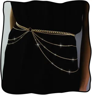 Jeweky Rhinestone Waist Chain Gold Belly Chains Layered Waist Belt Jewelry Rave Body Jewelry Accessories for Women