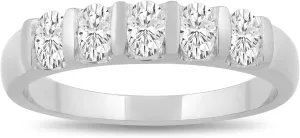 Jewelili 5 Stone Anniversary Ring for Women with 0.5 CTTW Oval Cut Lab Grown Diamonds in 10K White Gold | Size 8