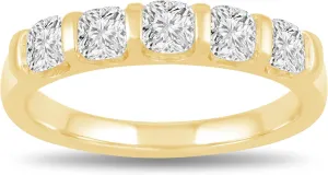 Jewelili 5 Stone Anniversary Ring for Women with 1 CTTW Cushion Cut Lab Grown Diamonds in 10K Yellow Gold | Size 6