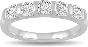 Jewelili 5 Stone Anniversary Ring for Women with 1 CTTW Cushion Cut Lab Grown Diamonds in 14K White Gold | Size 9