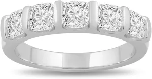 Jewelili 5 Stone Anniversary Ring for Women with 1.5 CTTW Cushion Cut Lab Grown Diamonds in 10K White Gold | Size 6.5